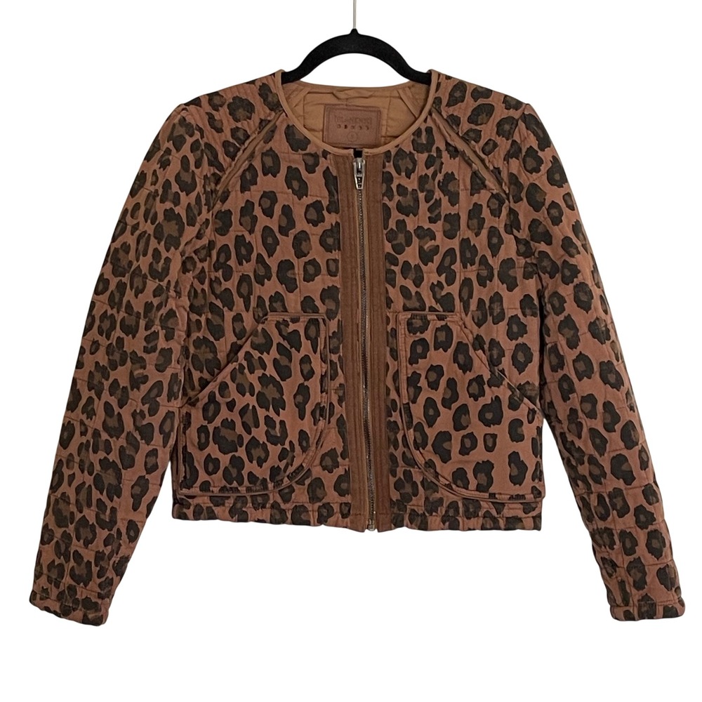 BLANKNYC Womens Leopard Print Quilted Zip Front Jacket‎ Brown Small 42EJ5557